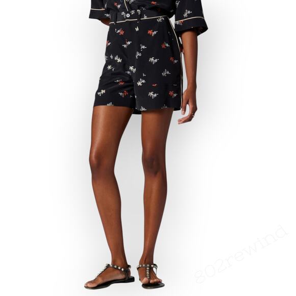 Sz8 NEW Equipment Femme Jaxon Palm Print 100%Silk Shorts Pockets - Picture 1 of 9